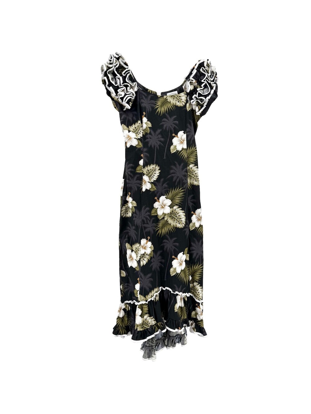 Vintage 90s Pacific Legend Black Hibiscus Cotton Dress